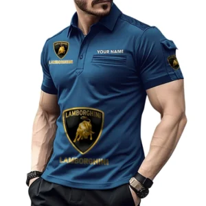 Lamborghini Poloshirt mit Tasche, All Over Print Pololshirt für Männer Lamborghini Fan CAR450051325337 - Marineblau