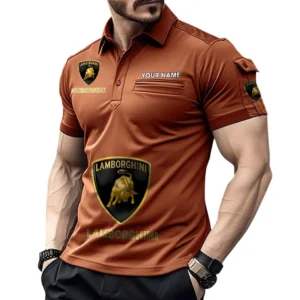 Lamborghini Poloshirt mit Tasche, All Over Print Pololshirt für Männer Lamborghini Fan CAR450051325337 - Orange