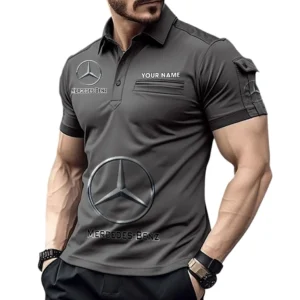 Mercedes Benz Poloshirt mit Tasche, All Over Print Pololshirt für Männer Mercedes Benz Fan CAR450051325338 - Grau