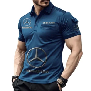 Mercedes Benz Poloshirt mit Tasche, All Over Print Pololshirt für Männer Mercedes Benz Fan CAR450051325338 - Marineblau