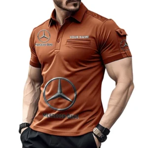 Mercedes Benz Poloshirt mit Tasche, All Over Print Pololshirt für Männer Mercedes Benz Fan CAR450051325338 - Orange