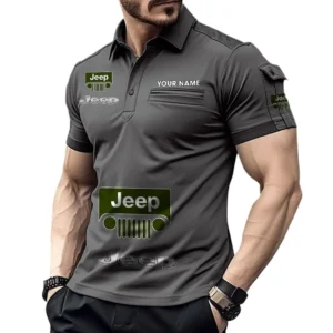 Jeep Poloshirt mit Tasche, All Over Print Pololshirt für Männer Jeep Fan CAR450051325339 - Grau