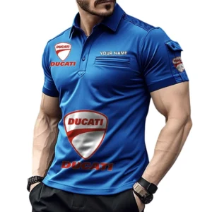 Ducati Poloshirt mit Tasche, All Over Print Pololshirt für Männer Ducati Fan CAR450051325340 - Blau