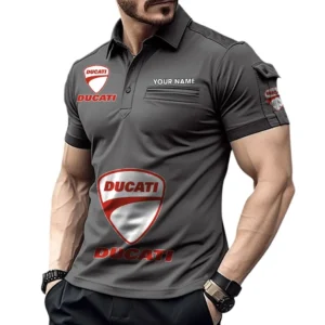 Ducati Poloshirt mit Tasche, All Over Print Pololshirt für Männer Ducati Fan CAR450051325340 - Grau