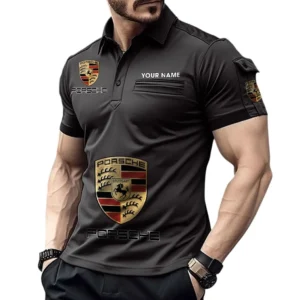 Porsche Poloshirt mit Tasche, All Over Print Pololshirt für Männer Porsche Fan CAR450051325341 - Schwarz