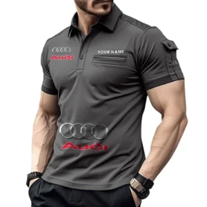 Audi Poloshirt mit Tasche, All Over Print Pololshirt für Männer Audi Fan CAR450051325343 - Grau