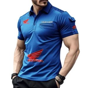 Honda Motorcycle Poloshirt mit Tasche, All Over Print Pololshirt für Männer Honda Motorcycle Fan CAR450051325344 - Blau