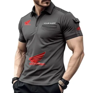 Honda Motorcycle Poloshirt mit Tasche, All Over Print Pololshirt für Männer Honda Motorcycle Fan CAR450051325344 - Grau
