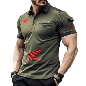 Honda Motorcycle Poloshirt mit Tasche, All Over Print Pololshirt für Männer Honda Motorcycle Fan CAR450051325344 - Grün