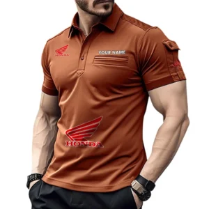 Honda Motorcycle Poloshirt mit Tasche, All Over Print Pololshirt für Männer Honda Motorcycle Fan CAR450051325344 - Orange