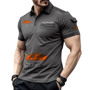 KTM Poloshirt mit Tasche, All Over Print Pololshirt für Männer KTM Fan CAR450051325351 - Grau