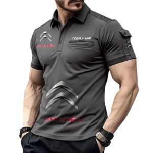 Citroën Poloshirt mit Tasche, All Over Print Pololshirt für Männer Citroën Fan CAR450051325361 - Grau