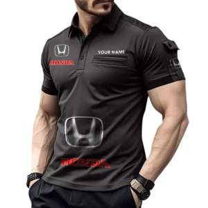 Honda Poloshirt mit Tasche, All Over Print Pololshirt für Männer Honda Fan CAR450051325362 - Schwarz