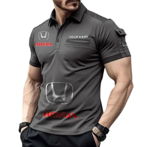 Honda Poloshirt mit Tasche, All Over Print Pololshirt für Männer Honda Fan CAR450051325362 - Grau