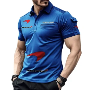 Mclaren Poloshirt mit Tasche, All Over Print Pololshirt für Männer Mclaren Fan CAR450051325366 - Blau
