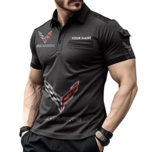 Chevrolet Corvette Poloshirt mit Tasche, All Over Print Pololshirt für Männer Chevrolet Corvette Fan CAR450051325368 - Schwarz