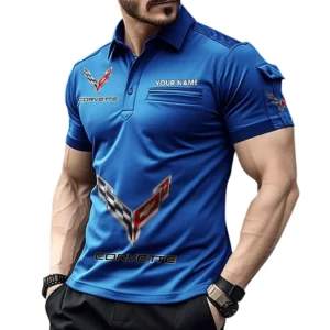 Chevrolet Corvette Poloshirt mit Tasche, All Over Print Pololshirt für Männer Chevrolet Corvette Fan CAR450051325368 - Blau