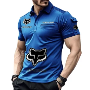 Fox Racing Poloshirt mit Tasche, All Over Print Pololshirt für Männer Fox Racing Fan CAR450051325369 - Blau