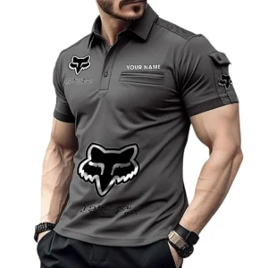 Fox Racing Poloshirt mit Tasche, All Over Print Pololshirt für Männer Fox Racing Fan CAR450051325369 - Grau