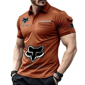 Fox Racing Poloshirt mit Tasche, All Over Print Pololshirt für Männer Fox Racing Fan CAR450051325369 - Orange
