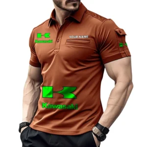 Kawasaki Poloshirt mit Tasche, All Over Print Pololshirt für Männer Kawasaki Fan CAR450051325376 - Orange