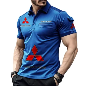Mitsubishi Poloshirt mit Tasche, All Over Print Pololshirt für Männer Mitsubishi Fan CAR450051325377 - Blau