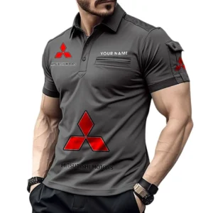 Mitsubishi Poloshirt mit Tasche, All Over Print Pololshirt für Männer Mitsubishi Fan CAR450051325377 - Grau