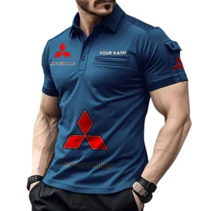Mitsubishi Poloshirt mit Tasche, All Over Print Pololshirt für Männer Mitsubishi Fan CAR450051325377 - Marineblau