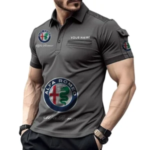 Alfa Romeo Poloshirt mit Tasche, All Over Print Pololshirt für Männer Alfa Romeo Fan CAR450051325378 - Grau