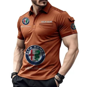 Alfa Romeo Poloshirt mit Tasche, All Over Print Pololshirt für Männer Alfa Romeo Fan CAR450051325378 - Orange
