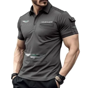 Aston Martin Poloshirt mit Tasche, All Over Print Pololshirt für Männer Aston Martin Fan CAR450051325381 - Grau