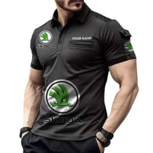 Skoda Poloshirt mit Tasche, All Over Print Pololshirt für Männer Skoda Fan CAR450051325387 - Schwarz