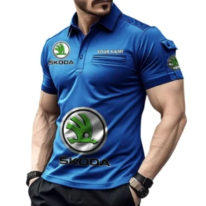 Skoda Poloshirt mit Tasche, All Over Print Pololshirt für Männer Skoda Fan CAR450051325387 - Blau