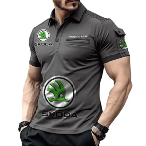 Skoda Poloshirt mit Tasche, All Over Print Pololshirt für Männer Skoda Fan CAR450051325387 - Grau