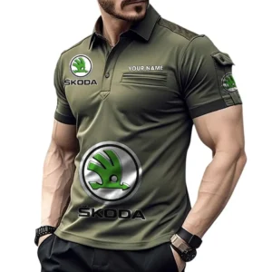 Skoda Poloshirt mit Tasche, All Over Print Pololshirt für Männer Skoda Fan CAR450051325387 - Grün