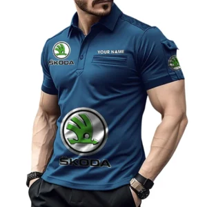 Skoda Poloshirt mit Tasche, All Over Print Pololshirt für Männer Skoda Fan CAR450051325387 - Marineblau