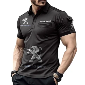 Peugeot Poloshirt mit Tasche, All Over Print Pololshirt für Männer Peugeot Fan CAR450051325388 - Schwarz