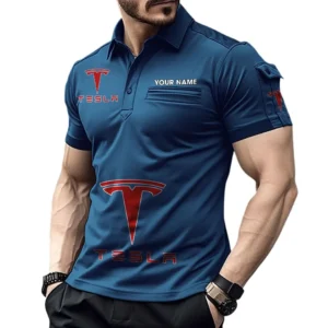 Tesla Poloshirt mit Tasche, All Over Print Pololshirt für Männer Tesla Fan CAR450051325395 - Marineblau