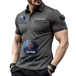 Saab Transparent Poloshirt mit Tasche, All Over Print Pololshirt für Männer Saab Transparent Fan CAR450051325400 - Grau