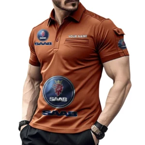 Saab Transparent Poloshirt mit Tasche, All Over Print Pololshirt für Männer Saab Transparent Fan CAR450051325400 - Orange