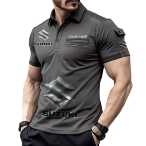 Suzuki Poloshirt mit Tasche, All Over Print Pololshirt für Männer Suzuki Fan CAR450051325402 - Grau