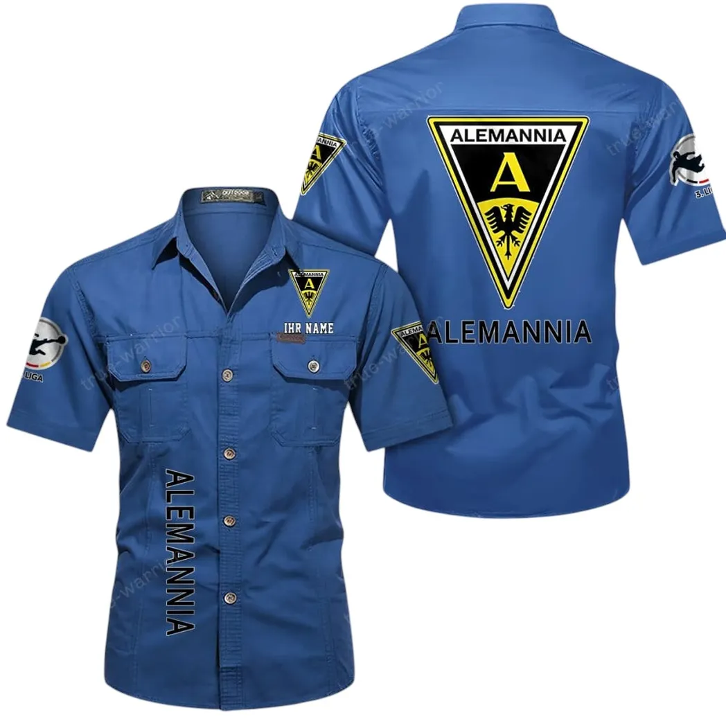 Alemannia Aachen Hemd mit kurzen Ärmeln, All-Over-Print Kurzarmhemd BDE11052625243 - Cowboyblau