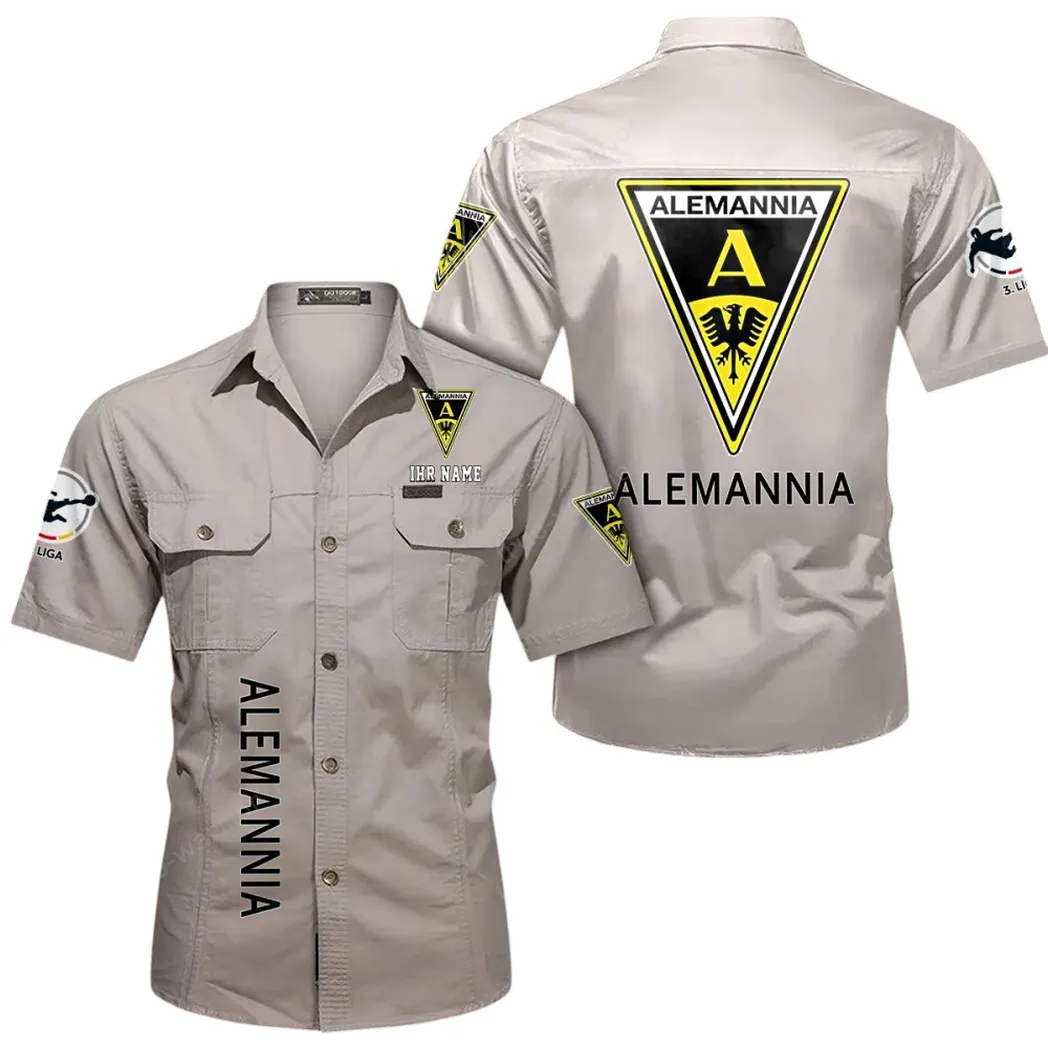 Alemannia Aachen Hemd mit kurzen Ärmeln, All-Over-Print Kurzarmhemd BDE11052625243 - Beige