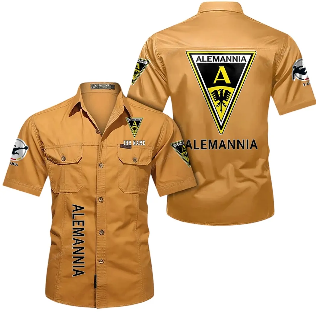 Alemannia Aachen Hemd mit kurzen Ärmeln, All-Over-Print Kurzarmhemd BDE11052625243 - Gelb-Orange