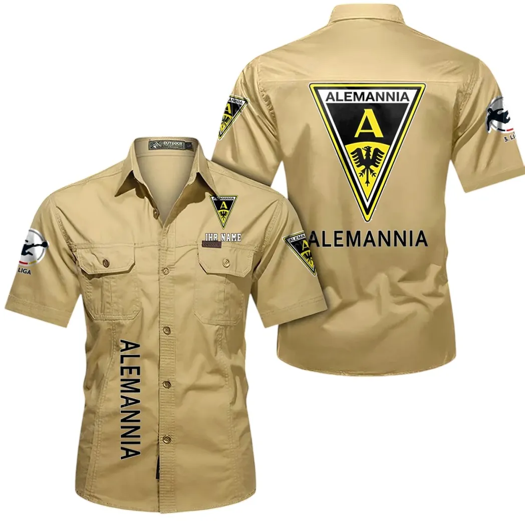 Alemannia Aachen Hemd mit kurzen Ärmeln, All-Over-Print Kurzarmhemd BDE11052625243 - Khaki