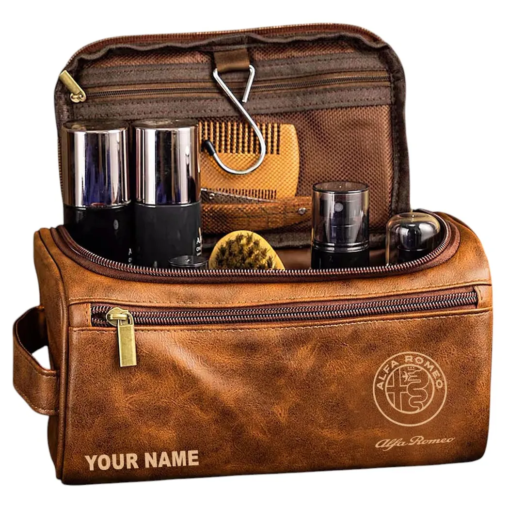 Alfa Romeo Ledertasche, Personalisierte Kulturtasche - Gelbbraun CAR44005072515