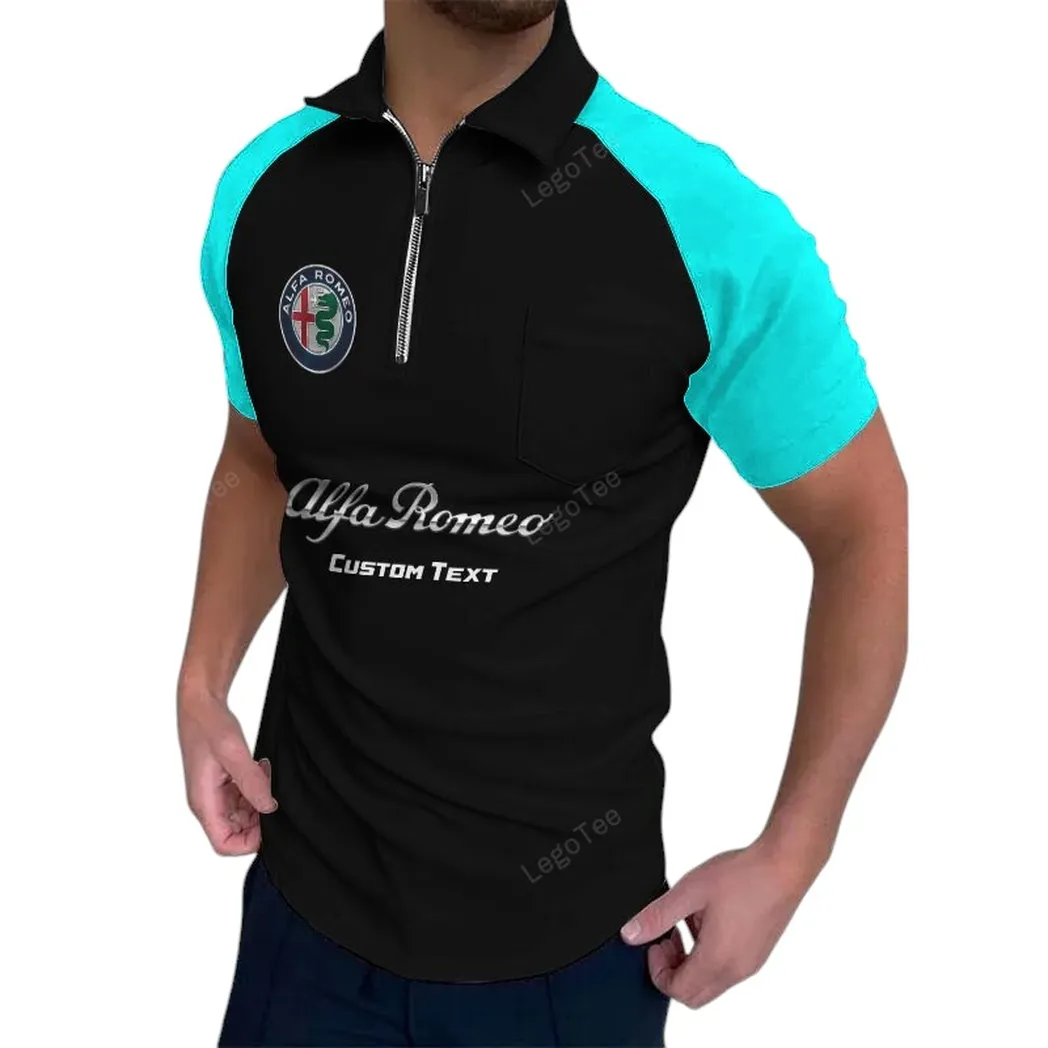 Alfa Romeo Poloshirt mit Reißverschluss, Geschenk für Alfa Romeo Fan - Cyan CAR129021025258-3