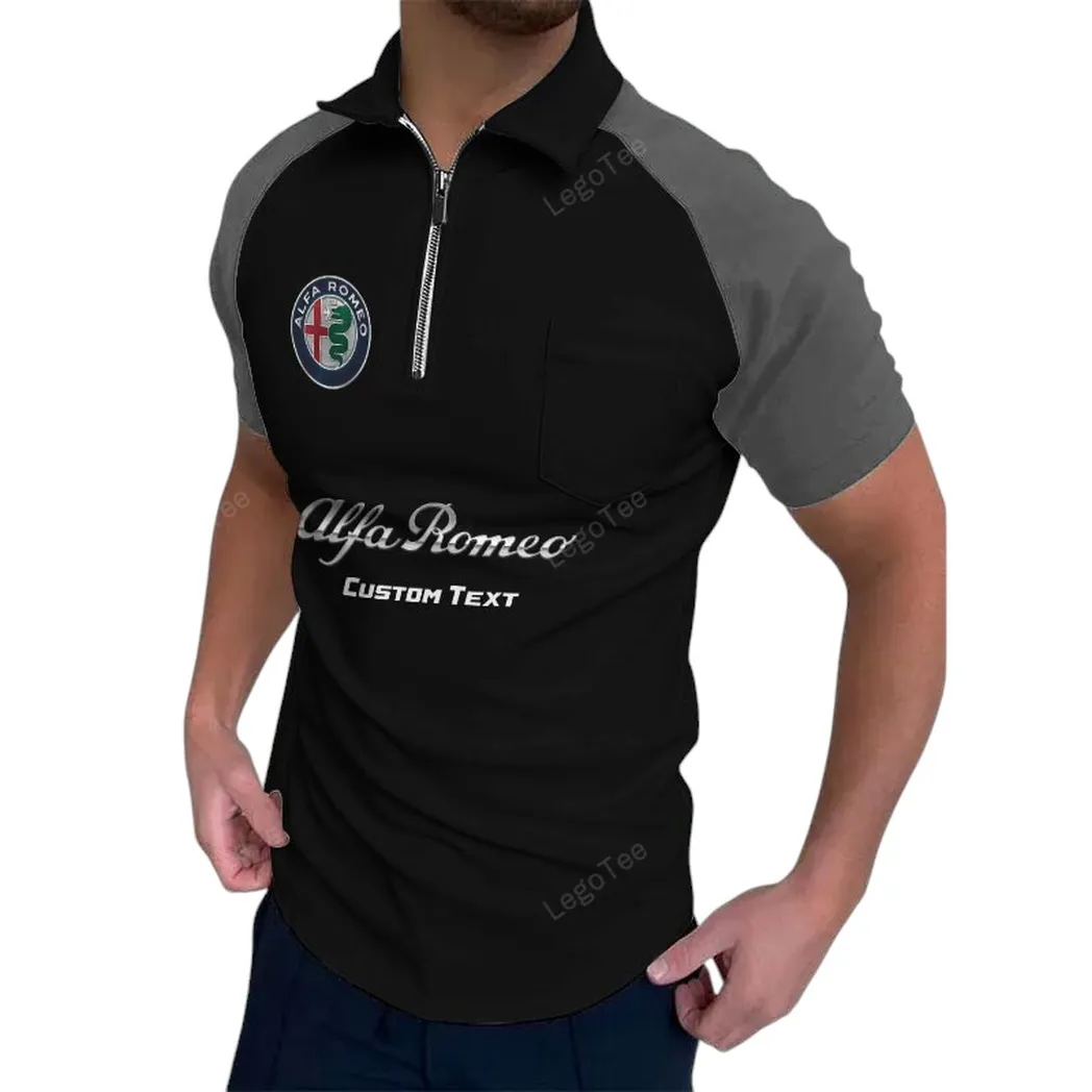 Alfa Romeo Poloshirt mit Reißverschluss, Geschenk für Alfa Romeo Fan - Gray CAR129021025258-4