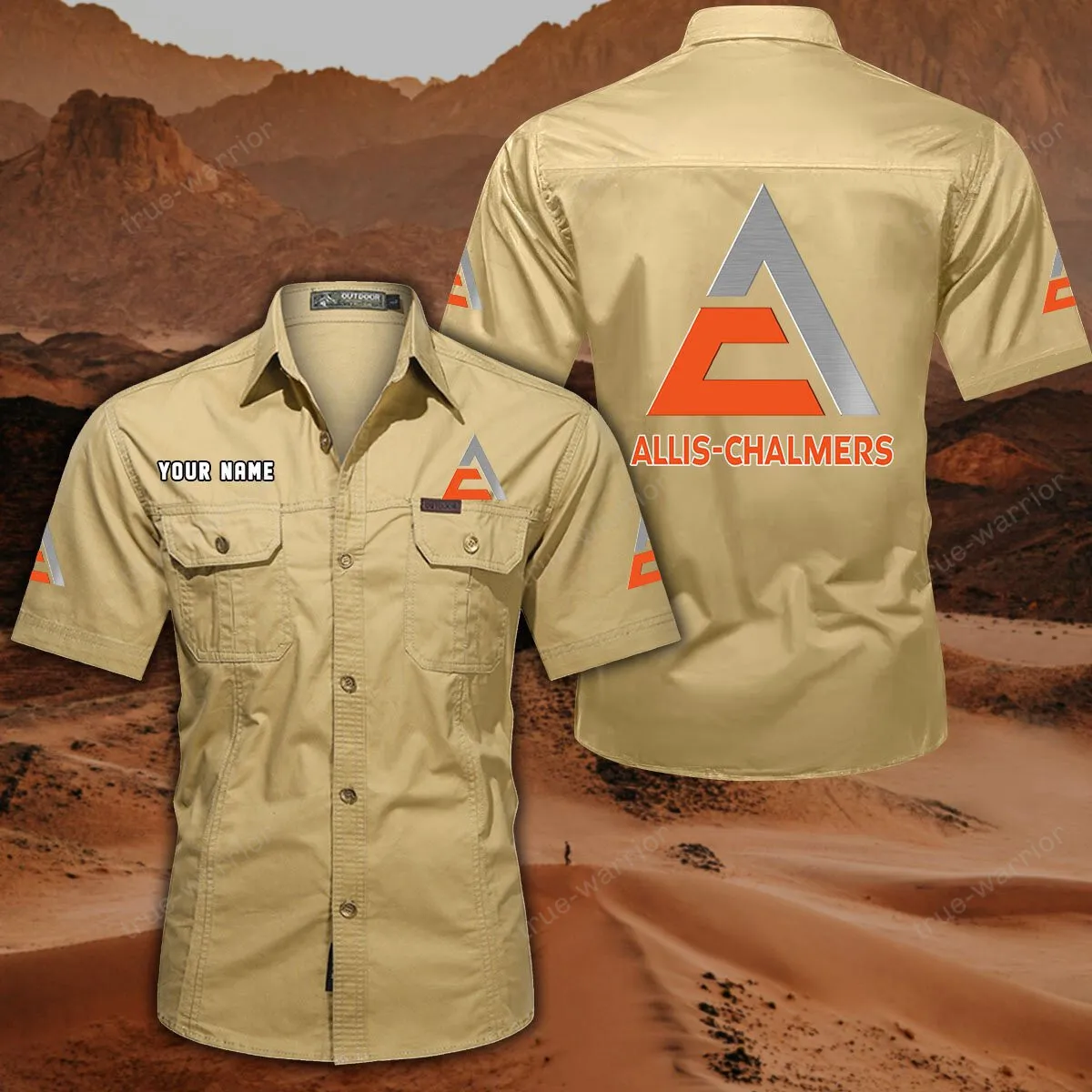 Allis Chalmers Hemd mit kurzen Ärmeln, All-Over-Print Kurzarmhemd CAR444052625957 - Khaki