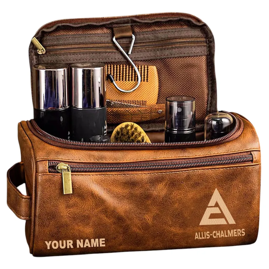 Allis Chalmers Ledertasche, Personalisierte Kulturtasche - Gelbbraun CAR44205072508